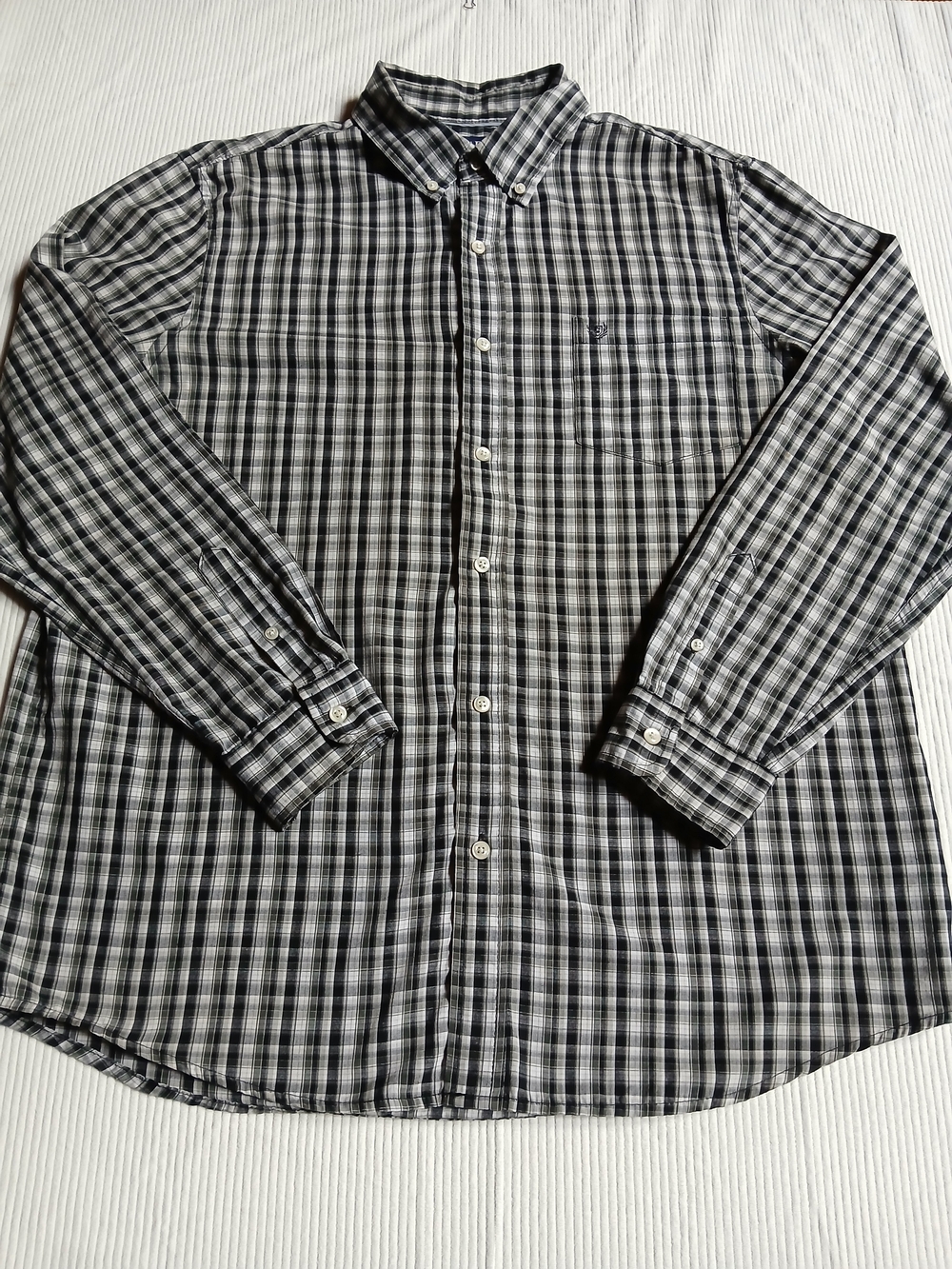 Chaps Shirt Mens Size XL Grey And Brown Plaid Button Up, Long Sleeve Casual